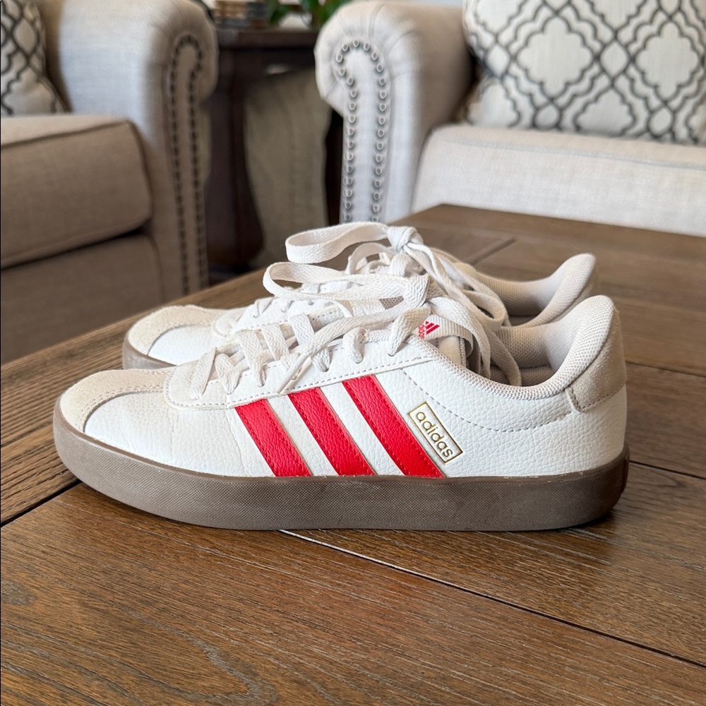 Adidas Cream and Red Casual Sneakers